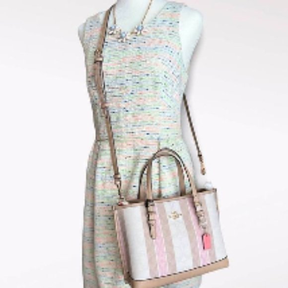 NWT Coach Mollie Tote 25 Signature Jacquard Handbag Pink Ivory Taffy Tan C8416 - Picture 12 of 15